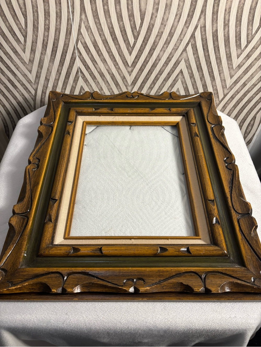 Mid century modern wood carved ornate Mexican picture frame